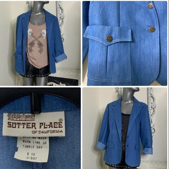 VINTAGE Denim Blazer Jacket - Picture 7 of 8